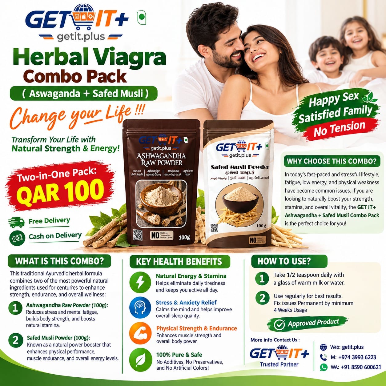 Herbal Viagra Combo Pack : ( Aswaganda + Safed Musli )  Change your Life !!!